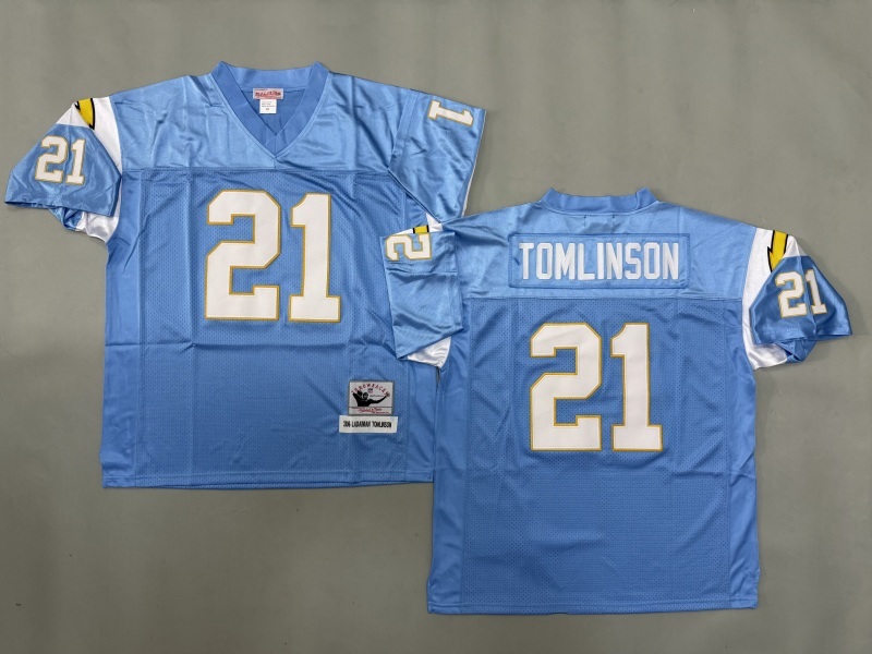 Men 2025 Los Angeles Chargers 21 Tomlinson Light blue Throwback Limited NFL Jersey style 002